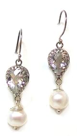 Sara Blaine Fine Sterling Silver Dangle Earrings with White Topaz Teardrops and Pearls