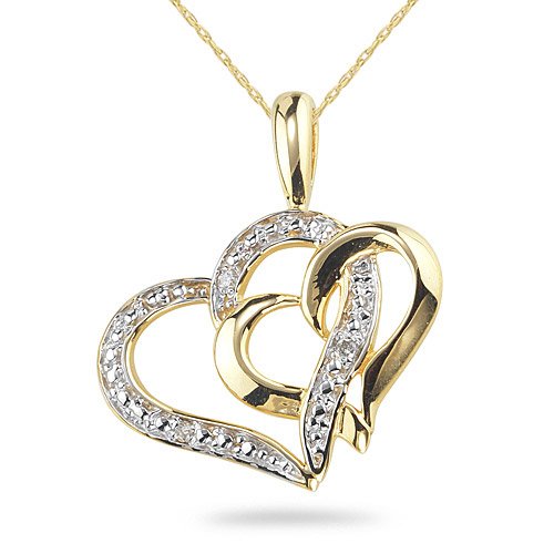 Double Heart Diamond Pendant - 14K Yellow Gold