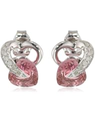 10k Gold Heart Pink Tourmaline Diamond Earrings (1/12 cttw, I-J Color, I2-I3 Clarity)