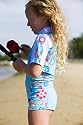 Girls Short Sleeve Rash Top with Shorts by Snapper Light Blue