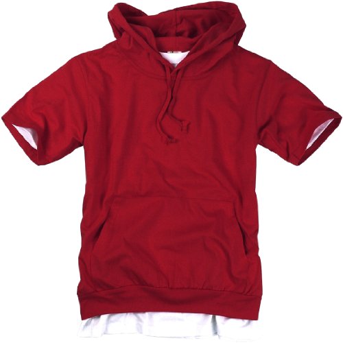 ililily Canvas Short Sleeve Pullover Hooded Cotton Lightweight Sweatshirt