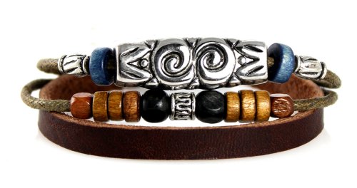 Mayan Style Beaded Leather Zen Bracelet, Adjustable Fit, Gift Box