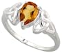 Sterling Silver Celtic Ring, w/ Pear Cut Natural Citrine Stones, 5/16" (8mm) wide, size 8