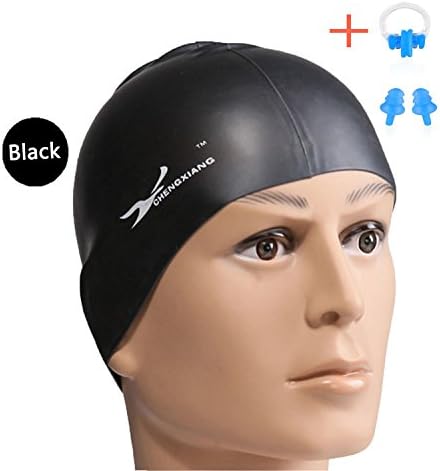 Oursmile Premium Silicone Adult Swim Cap For Long Hair FREE Nose Clip and Earplugs Included For Men and Women ,serious colors available