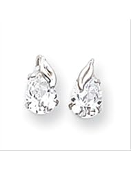 MadiK® 14K White Gold 8 x 5mm Pear Shape Clear CZ with Leaf Post Earrings