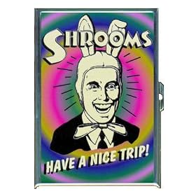 MUSHROOMS HAVE A NICE TRIP DRUGS ID CREDIT CARD WALLET CIGARETTE CASE COMPACT MIRROR