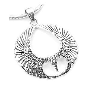 Winged Sterling Silver Spread Open Phoenix Wing Pendant
