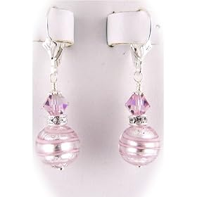 Pink Murano Italian Glass Sterling Silver Earrings 247