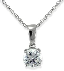 Sterling Silver 2.0 CTW Round CZ Solitaire Pendant on 18" Chain