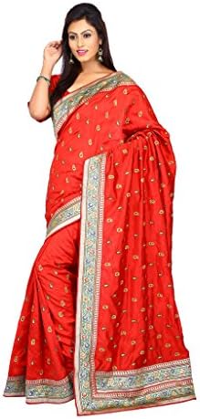 Indian Wedding Red Tasar silk Women Saree with Unstitched Blouse