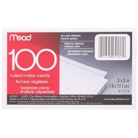 Mead 3 x 5-Inch Index Cards, Ruled, 100 Count, White (63350)