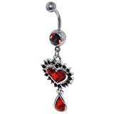 Red Crystal Heart And Teardrop Dangle Belly Ring
