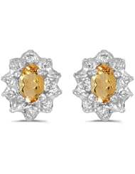 10k White Gold Oval Citrine And Diamond Earrings