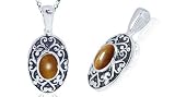 Oval Cabochon Tigereye Bead Bali Pendant Sterling Silver