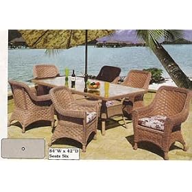 Tahiti All Weather Wicker Rectangular Dining Set-Natural by DF Wicker Rattan