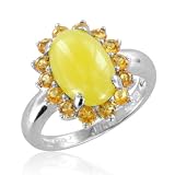 Cluster Yellow Jade and Orange Citrine Ring in Sterling Silver - 4.65 cttw