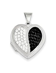 Sterling Silver 18mm Heart Black & White Swarovski Elements Locket