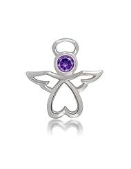 Valentines Day Gifts Bling Jewelry Amethyst Color CZ Angel Wings Heart Pendant