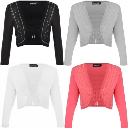 Miss Posh Womens Ladies Tie Sequin Cropped Shrug Bolero Cardigan Top