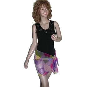 Bright Multi-Colored Sheer Swimsuit Sarong Pareo Cover up OSFM Picture