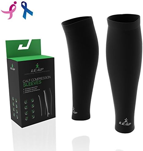 Calf Compression Sleeves 1 pair☆LEAP Athletics Compression Socks for Men &amp; Women☆Sleeves for Shin Splints☆Sleeve for Basketball Running Soccer Football Baseball☆Support Stocking for Varicose Veins☆