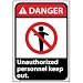 Danger Sign 14x10 Rigid Plastic - Unauthorized Personnel Keep Out