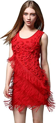 Fairytown US2-20 1920 Vintage Flapper Gatsby Dress Beaded Flower Fringe Cocktail