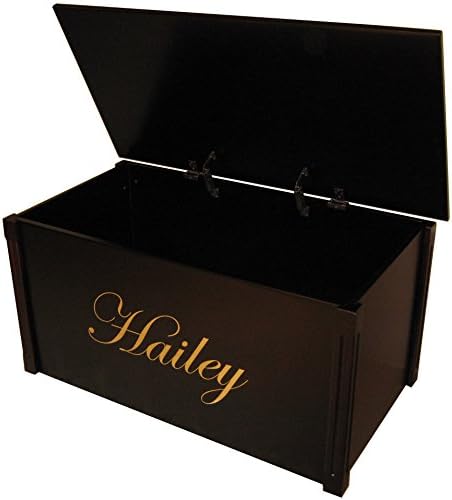 Wood Toy Box, Large Espresso Toy Chest, Personalized Edwardian Font, Custom Options (Standard Base - Gold Lettering)