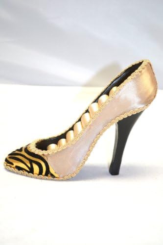 Gold Zebra Stiletto High Heel Ring Holder Shoe