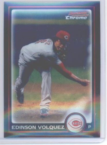 2010 Bowman Chrome Baseball Card # 45 Edinson Volquez - Cincinnati Reds - MLB Trading Card in Screwdown Case