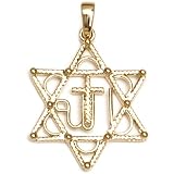 18kt Gold over Sterling Silver Large Star Of David with Cross Center Pendant