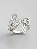 GUESS Heart Lock and Key Ring - Size 7, SILVER