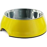 Gemini 2 in 1 Dog Bowl, Stainless Steel and Plastic Bowl by Kakadu Pet, Large, 8 1/2 x 2 3/4, Yellow