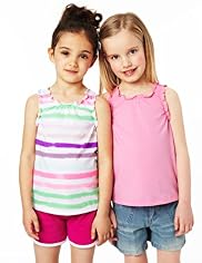 2 Pack Pure Cotton Plain & Striped Vest Tops