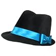 New Velour Satin Bow Fedora Trilby Dance Hat Black Blue Small Medium