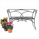 Achla Lawn & Garden Patio Black Wrought Iron Arbor Bench with Back Cushion Metal Outdoor Furniture