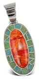 Sterling Silver, Turquoise and Orange Spiny Shell Inlay Pendant by Amazon.com Collection
