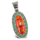 Sterling Silver, Turquoise and Orange Spiny Shell Inlay Pendant