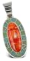 Sterling Silver, Turquoise and Orange Spiny Shell Inlay Pendant