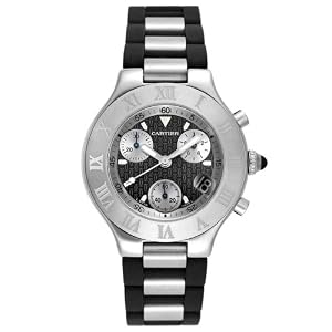 Cartier Men's W10125U2 Must 21 Chronoscaph Stainless Steel and Black Rubber Chronograph Watch from Cartier