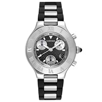 Cartier Men's Must 21 Chronoscaph Stainless Steel and Black Rubber Chronograph Watch #W10125U2