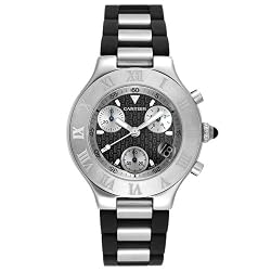 Cartier Men's W10125U2 Must 21 Chronoscaph Stainless Steel and Black Rubber Chronograph Watch