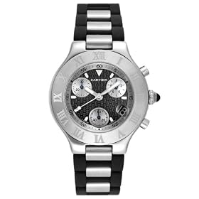 Cartier Mens Must 21 Chronoscaph Stainless Steel and Black Rubber Chronograph Watch #W10125U2