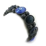Hand Enameled Lapis and Jet Hues Stretch Bracelet