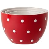 Signature Housewares Dots 3-Piece Bowl Set, 4- 5- and 6-Inch, Red