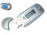Lightening silver 1GB mp3 player with FM radio and 200 channel FM Transmitter