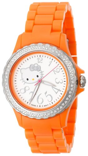 Hello Kitty Women's QWL1632DIANFSVOR Kimora Lee Simmons Diamond Bezel Orange Ceramic Watch