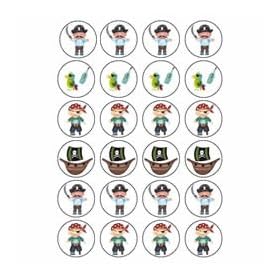 Pirate Wafer Paper style 24 Edible Wafer Paper Fairy/Cup Cake Toppers on an A4 sheet ready to cut out - Birthday Cake and Party Idea