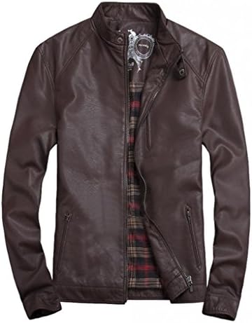 LXTH00o Men's Cool Stand Collar Zip Up Biker PU Motorcycle Jacket Brown XL