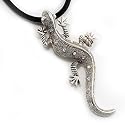 Antique Silver Crystal Lizard Velour Cord Pendant